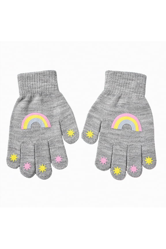 Kids Winter Knit Gloves Stretchy Full Finger Fluffy Mittens for Toddler Boys Girls,Sizes 4-8 Years