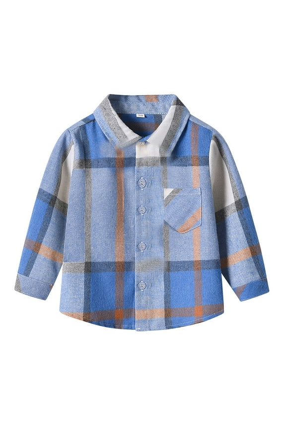 Little Big Boys Girls Plaid Flannel Shirt Button Down Family Matching Outfits(5-6 Years,T128-Blue)