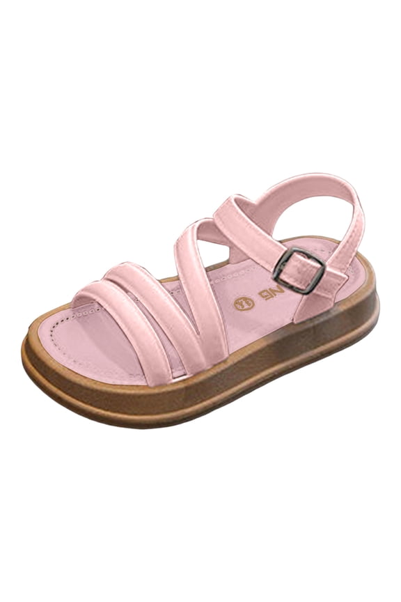 Little/Big Girls Sandals Strappy Open Toe Dress Sandals with Adjustable Hook and Loop Fastener,Sizes 7