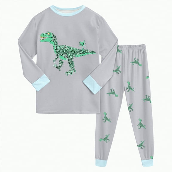 UAYOTSE Little Boy Space Pajama Set 100% Cotton Dinosaur Sleepwear Long Sleeve Pjs(7-8 Years,Z36-Mint Green)
