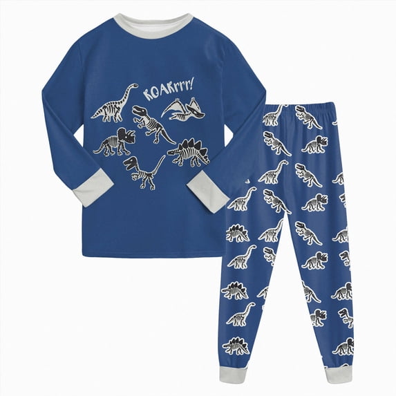 UAYOTSE Little Boys Long Sleeve Sleepwear Set 2T 3T 4T 5T 6T 7T 8T Crew Neck Tee and Jogger Pants Dinosaur Sketch Print Home Clothes Set