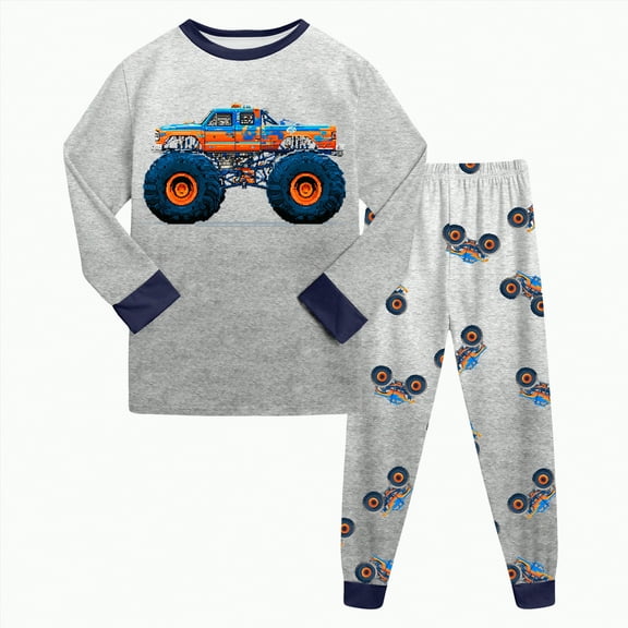 UAYOTSE Little Boys Pajamas 2 Pieces Long Set 100% Cotton Sleepwear Kids Excavator Pjs Toddler Winter Clothes(5-6 Years,Z48-Grey)