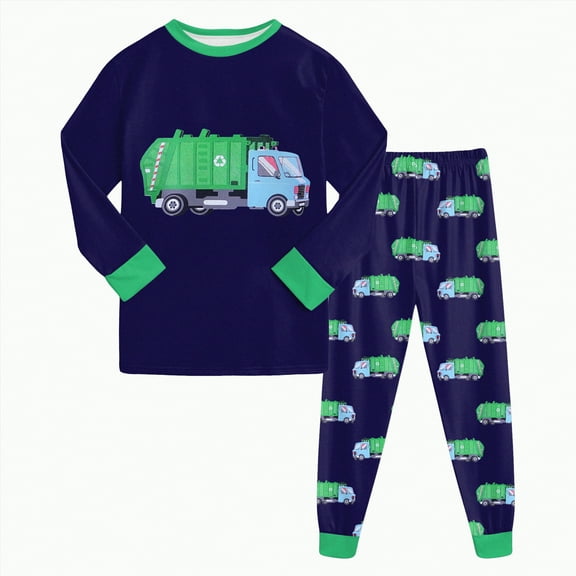 UAYOTSE Little Boys Pajamas Fire Truck Kids Train 2 Piece Pjs Dinosaur Sleepwear Toddler Boy Tractor Clothes Sets(5-6 Years,Z67-Blue)