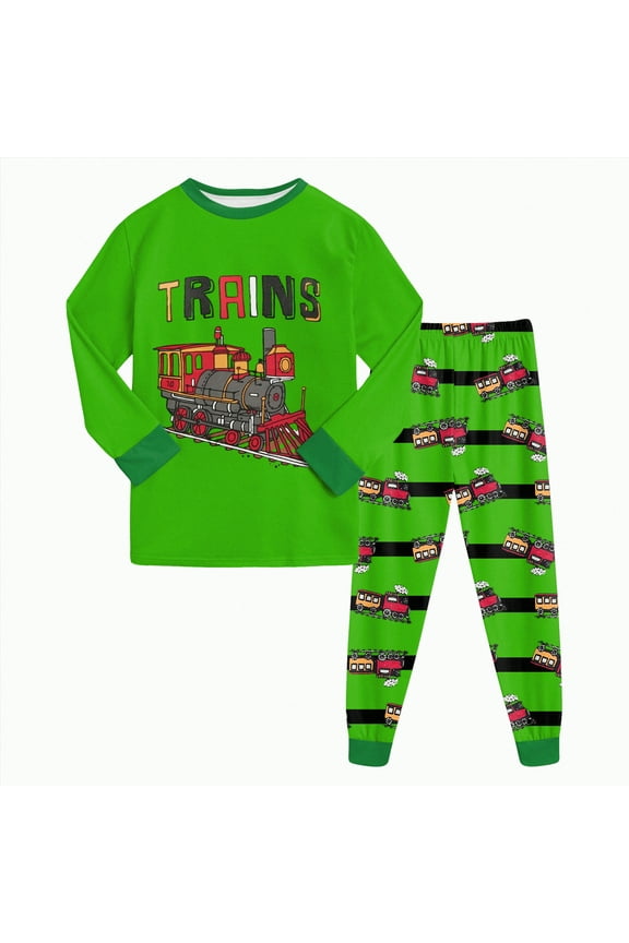 Little Boys Pajamas Fire Truck Kids Train 2 Piece Pjs Dinosaur Sleepwear Toddler Boy Tractor Clothes Sets(6-7 Years,Z68-Green)