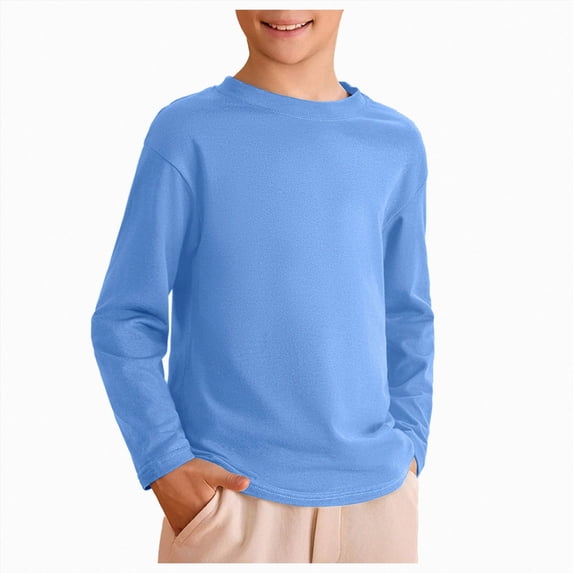 UAYOTSE Little Boys Plain Solid Long Sleeve Tees Kids Lightweight Casual Crew Neck Base Shirts,Sizes 170/M