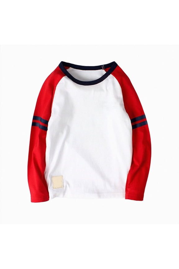 Little Boys Two Tone Raglan Sleeve Tees Kids Soft Striped Long Sleeve Crew Neck Shirts for School Days and Weekend Daily Wear,Sizes 4-6 Years