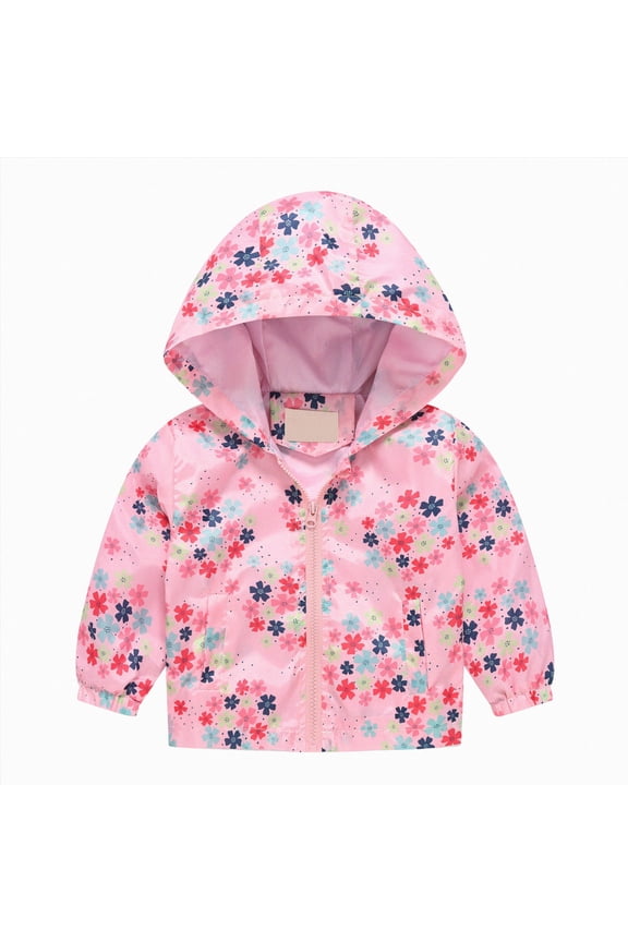 Little Girls Colorful Heart Print Hooded Zip Jacket Lightweight Casual Outerwear,Sizes 1-2 Years