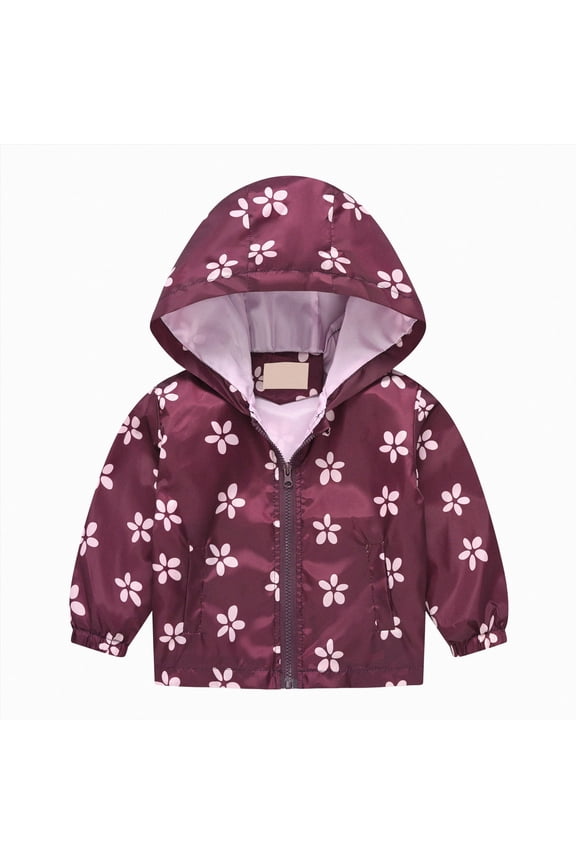 Little Girls Colorful Heart Print Hooded Zip Jacket Lightweight Casual Outerwear,Sizes 7-8 Years