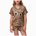 thumbnail image 1 of UAYOTSE Little Girls Satin Button‑Front Loungewear Set, Collared Short Sleeve Top and Shorts, Versatile Night Outfit for Indoor Activities Size 10-11 Years, 1 of 6
