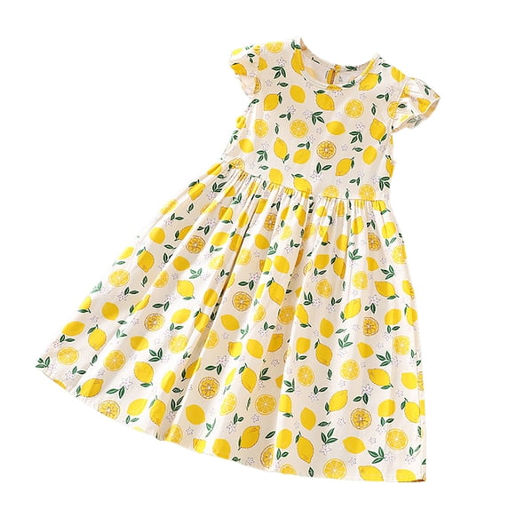 UAYOTSE Little Girls Summer Fashion Short Sleeve Breathable Dress A-line for Casual Party,Sizes 6-7 Years