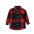 thumbnail image 1 of UAYOTSE Little Kids Baby Boy Girl Long Sleeve Button up Plaid Shirts Fall Winter Flannel Shacket Jackets Tops(6-7 Years,T65-Black), 1 of 3