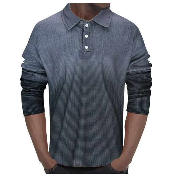 UAYOTSE Long Sleeve Polo Shirts for Men Cotton Blend Casual Solid Stylish Collared Golf Shirts,L Grey