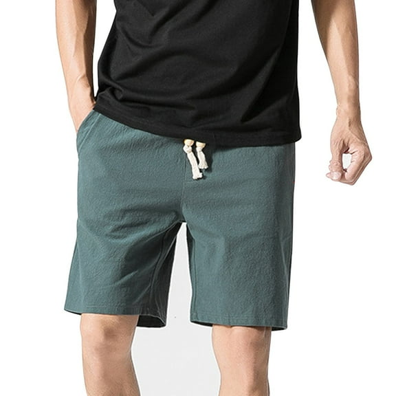 UAYOTSE Men Casual Summer Beach Shorts Elastic Waist Drawstring Flat Front Short,Green L