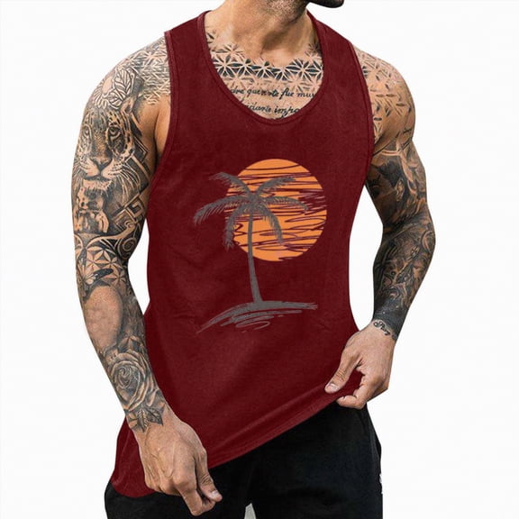 UAYOTSE Men'S Hawaii Vacation 3d Digital Printing Loose Relaxed Men'S Tank Top,Sizes L