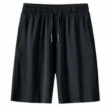 UAYOTSE Men Shorts Elastic Waist Drawstring Cotton Shorts with Pockets Loose Fit Outdoor Summer Beach Shorts,Black XL