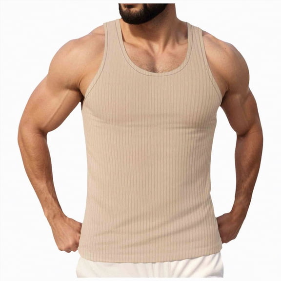 UAYOTSE Men's Casual Fitness Sports Vest Knitted Texture Slim Fit Tank Top,Sizes L