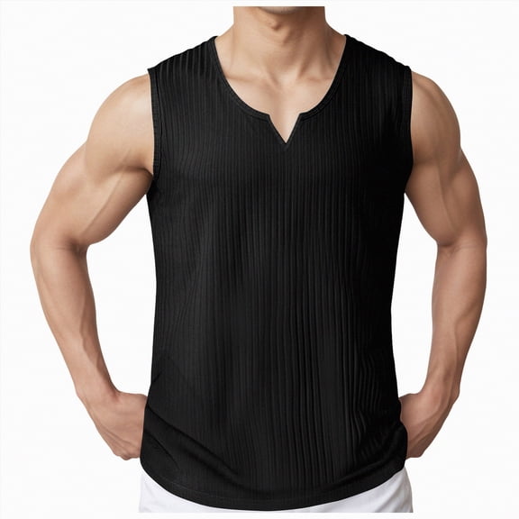 UAYOTSE Men's Casual Summer Vest Sleeveless V Neck Muscle Shirt Vest Bodybuilding Vest T Shirt Sports Vest Breathable Knitted Ribbed Textured Elastic,Sizes S