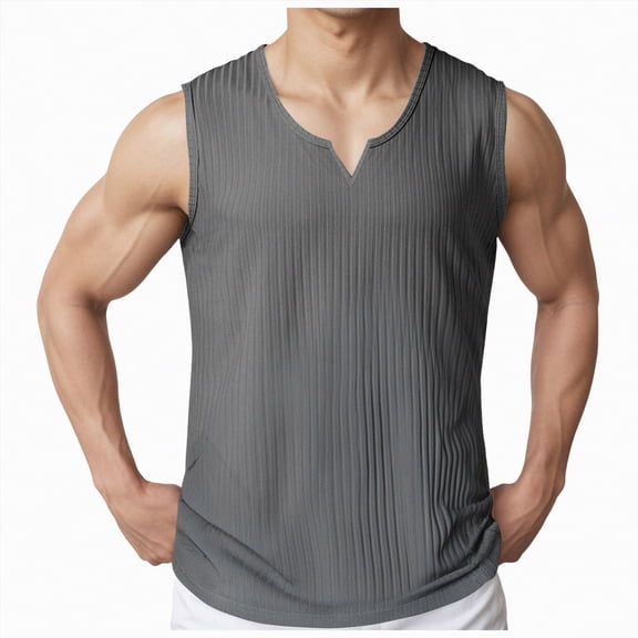 UAYOTSE Men's Casual Summer Vest Sleeveless V Neck Muscle Shirt Vest Bodybuilding Vest T Shirt Sports Vest Breathable Knitted Ribbed Textured Elastic,Sizes M
