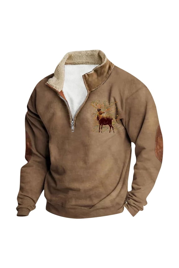 Men's Corduroy Sweatshirt Casual Long Sleeve Stand Collar Zip Pullover Sweatshirts Lightweight Big and Tall Hoodie,Khaki L