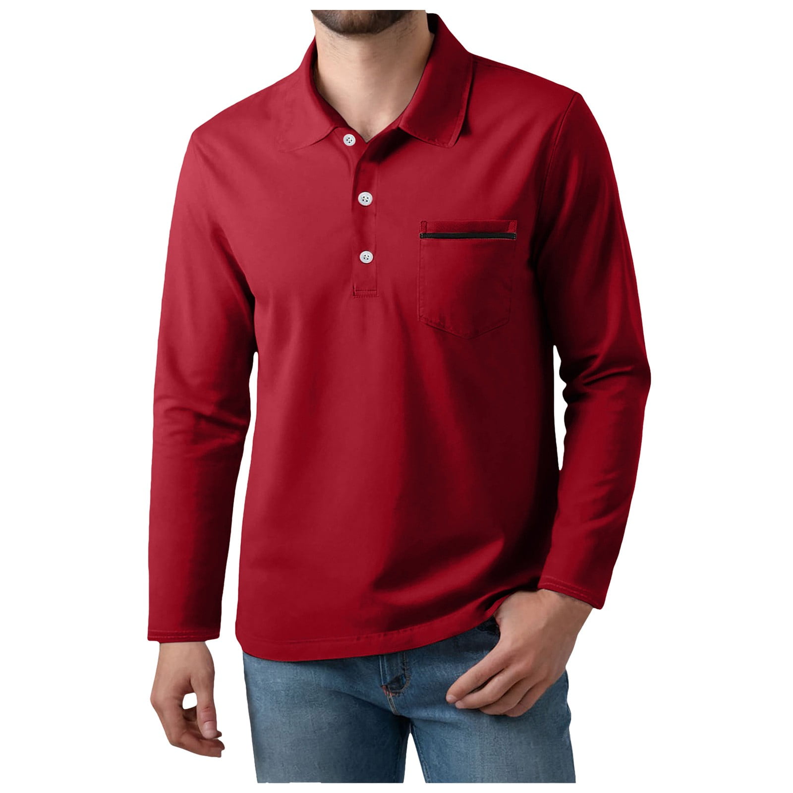 Casual Long Sleeve Denim Shirt With Polo Collar