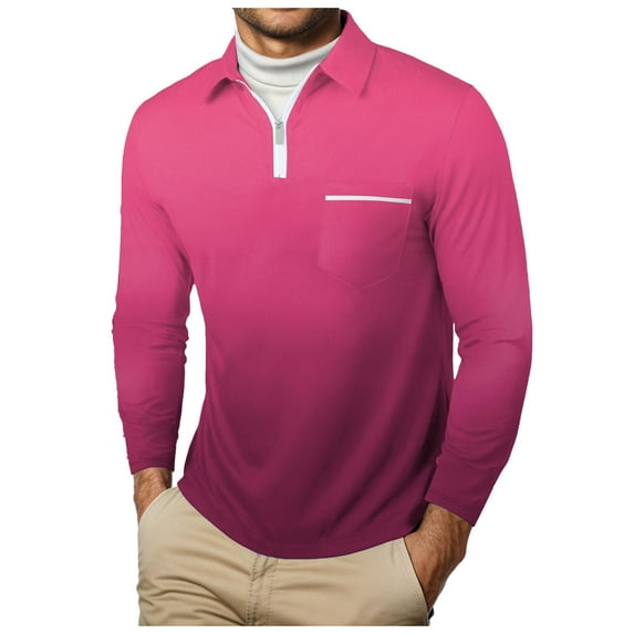 UAYOTSE Men's Long Sleeve Polo Shirt Dress Button Collared Golf Tops,M Red