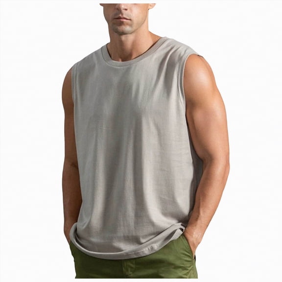 UAYOTSE Men's Pure Cotton Sleeveless T Shirt Men's Sports Vest Men's Trendy Men's Fitness Loose Bottoming Shirt,Sizes L