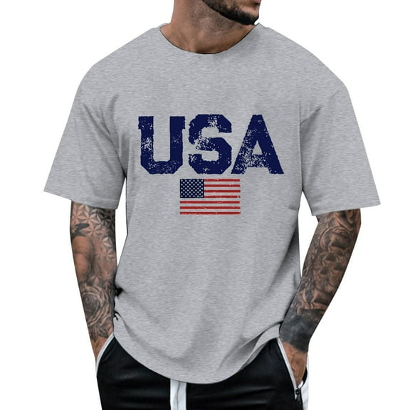 UAYOTSE Men's Short Sleeve Independence Day Shirt with Detachable Hood, Retro Flag Print and Versatile Style 3XL Light Gray