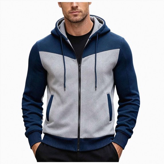 UAYOTSE Mens Color Block Fleece Full Zip Hooded Jacket Drawstring Long Sleeve Hoodie for Street Wear and Daily Training