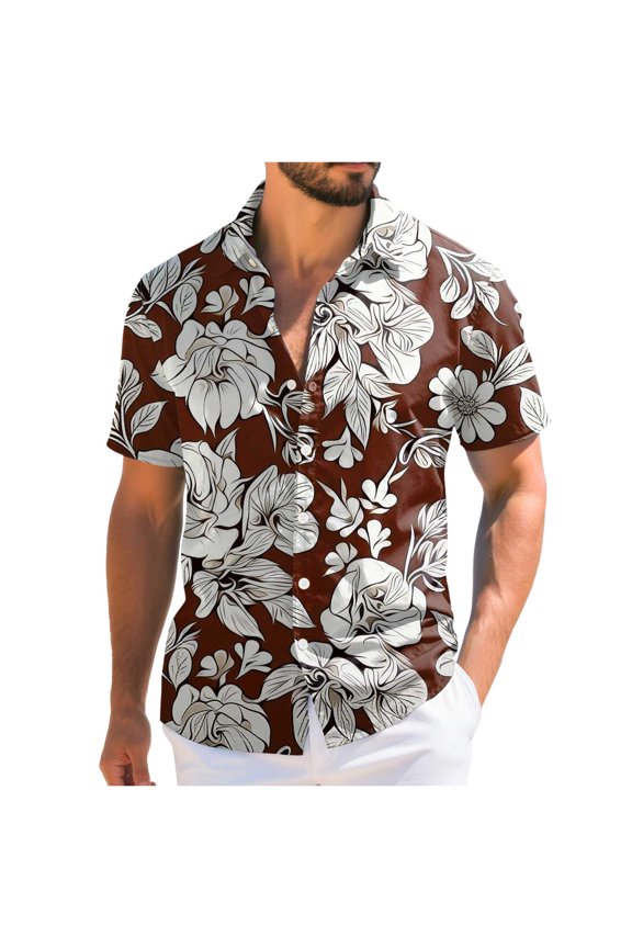 Mens Dress Shirts Casual T-shirt Short Sleeve Stand Collar Buttons Blouse,Sizes 3XL