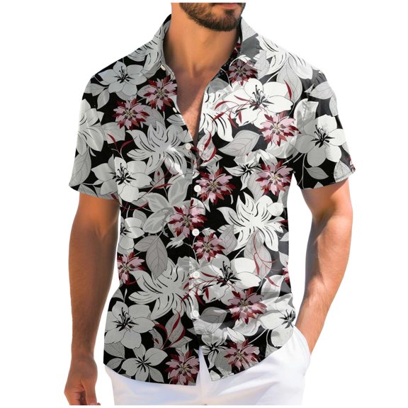 UAYOTSE Mens Dress Shirts Casual T-shirt Short Sleeve Stand Collar Buttons Blouse,Sizes XXL