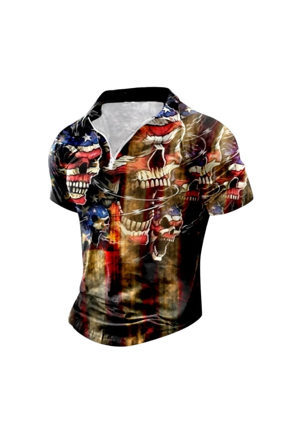 Mens Independence Day Cyberpunk Print Short Sleeve T-Shirt, Loose and Futuristic as Techwear XXL Khaki