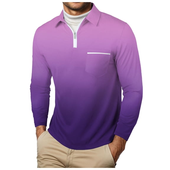 UAYOTSE Mens Long Sleeve Polo Shirts Casual Golf Collared Shirt Lightweight Classic Fashion Pullover,L Purple