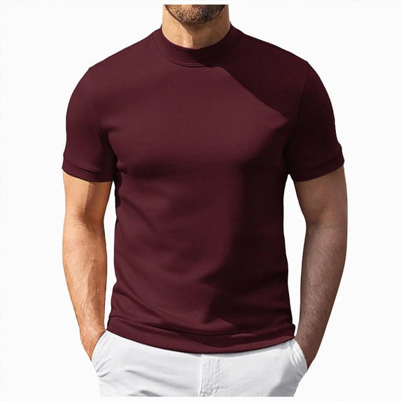 UAYOTSE Mens Mock Neck Short Sleeve T Shirt Solid Color Slim Fit Stretch Basic Tee for Everyday Outfits