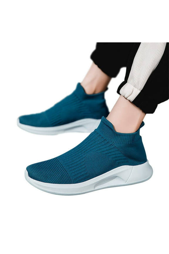 Mens Running Shoes Slip-on Walking Sneakers Lightweight Breathable Casual Soft Sole Trainers,Blue 45
