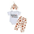 thumbnail image 1 of UAYOTSE My First Basketball Season Baby Boy Girl Outfit Letter Short Sleeve Romper Pants Hat Set Summer Clothes(12-18 Months,White), 1 of 9