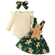 UAYOTSE My First Christmas Baby Girl Outfit Romper Skirts Set Fall Winter Christmas Dress Overall Clothes(6-9 Months,I199-White)