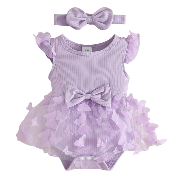 UAYOTSE Newborn Baby Girl Clothes Romper Suspender Dress Summer Outfits Ruffle Short Sleeve Set,Sizes 12-18 Months