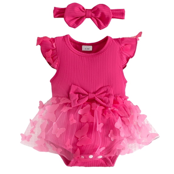 UAYOTSE Newborn Baby Girl Clothes Romper Suspender Dress Summer Outfits Ruffle Short Sleeve Set,Sizes 3-6 Months