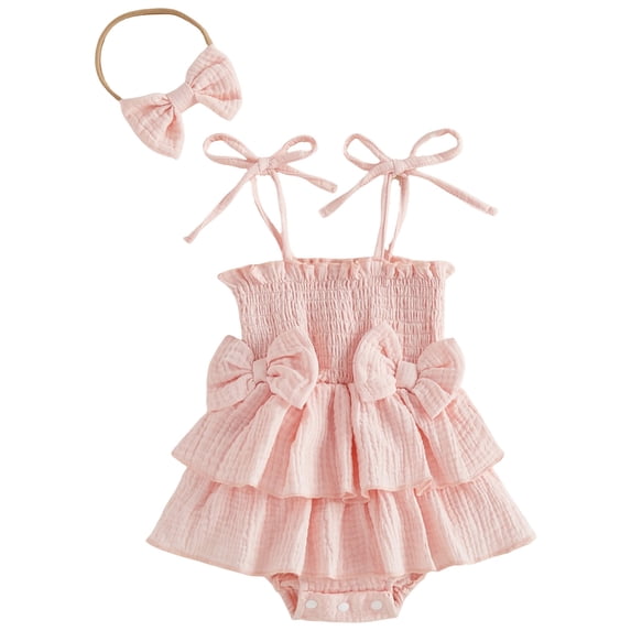 UAYOTSE Newborn Baby Girl Romper Dress Summer Clothes Boho Photoshoot Outfits with Headband,Sizes 6-12 Months