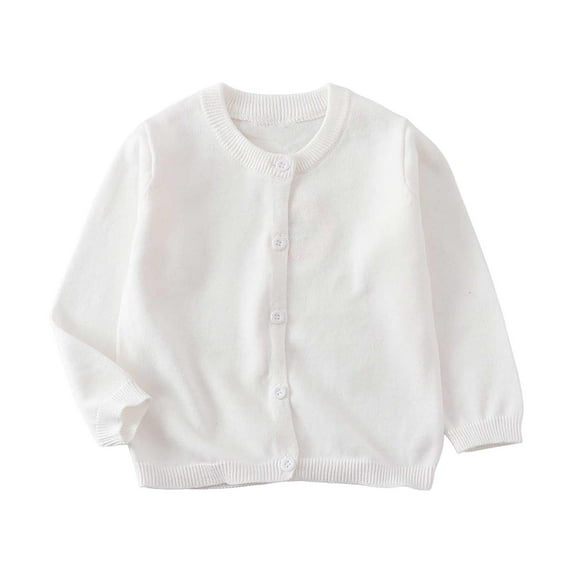 UAYOTSE School Uniforms for Girls Crewneck Cardigan Long Sleeve Children Button Cotton Sweater Uniform Sweaters for Little Girls(1-2 Years,I185-White)
