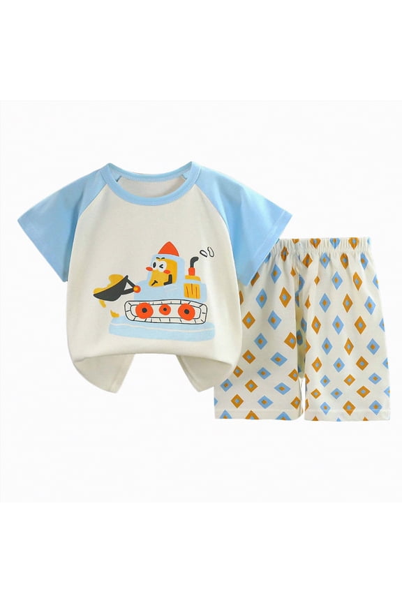 Soft Comfortable Toddler Pajamas Set Short Sleeve Top & Elastic Shorts Unisex Sleepwear Homewear Dailywear for Little Big Kids Spring Summer,Sizes 9-18 Months