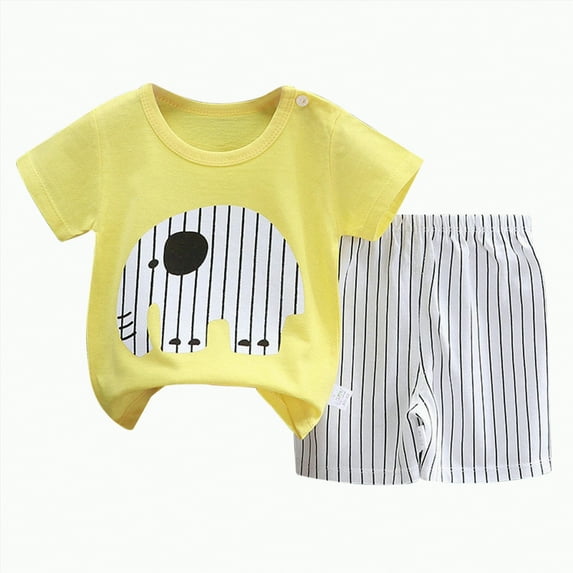UAYOTSE Soft Comfortable Toddler Sleepwear Set Short Sleeve Top & Loose Shorts Unisex Pajamas Dailywear Homewear for Boys Girls Spring Summer,Sizes 18-24 Months