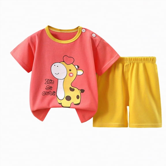 UAYOTSE Soft Comfortable Toddler Sleepwear Set Short Sleeve Top & Loose Shorts Unisex Pajamas Dailywear Homewear for Boys Girls Spring Summer,Sizes 4-5 Years