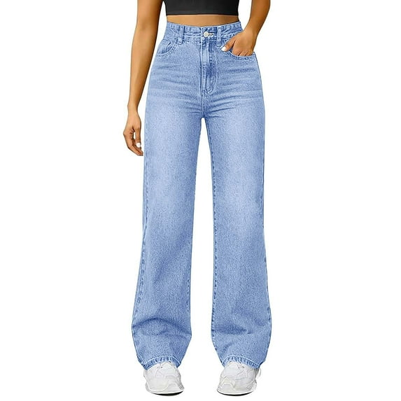 UAYOTSE Straight Leg Jeans for Women High Waisted Jeans Frayed Baggy Pants Raw Hem Loose Stretchy Cropped Wide Leg Jeans(A161-Light Purple,L)