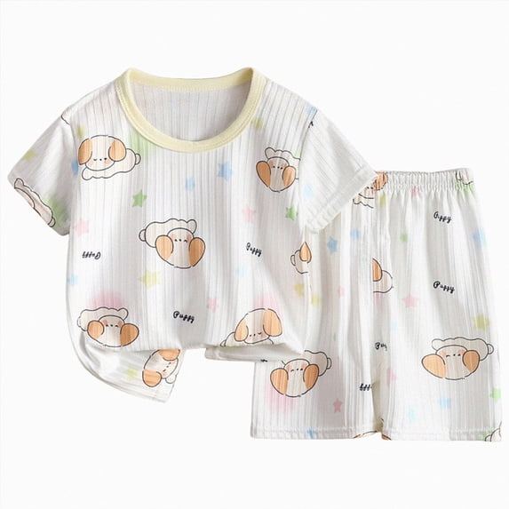 UAYOTSE Summer Childrens Short Sleeved Shorts Ice Silk Set Boys and Girls Thin Air Conditioned Clothing Baby Pajamas Home Wear Childrens Clothing,Sizes 12-18 Months