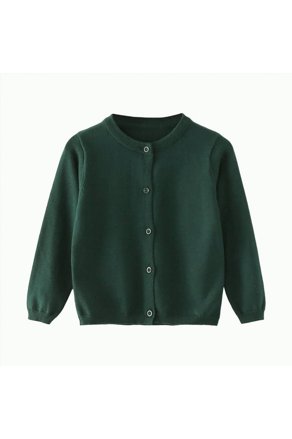 Sweater Cardigan Toddler Baby Boys Girls Button Solid Color Long Sleeve Knit Sweater School Uniforms(6 Years,Dark Green)