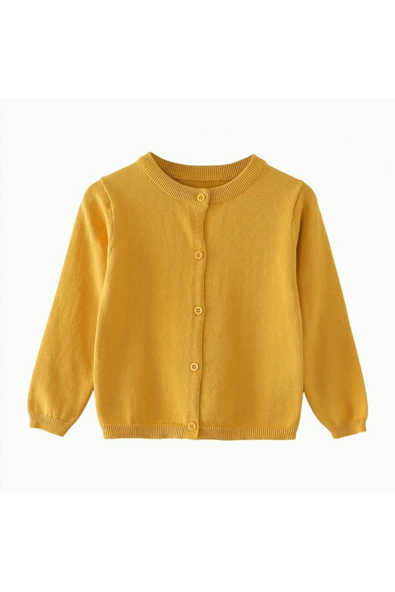 Sweater Cardigan Toddler Baby Boys Girls Button Solid Color Long Sleeve Knit Sweater School Uniforms(7 Years,Yellow)