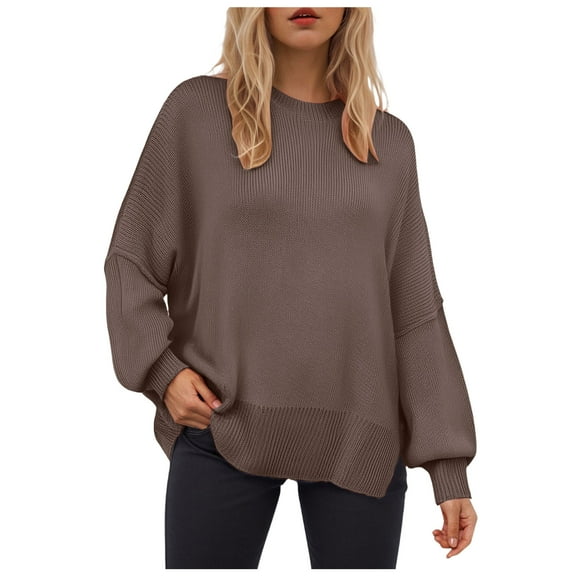 UAYOTSE Sweaters for Women Oversized Crewneck Long Sleeve Chunky Knit Pullover Sweaters Tops Trendy Fall Outfits(A186-Brown,M)
