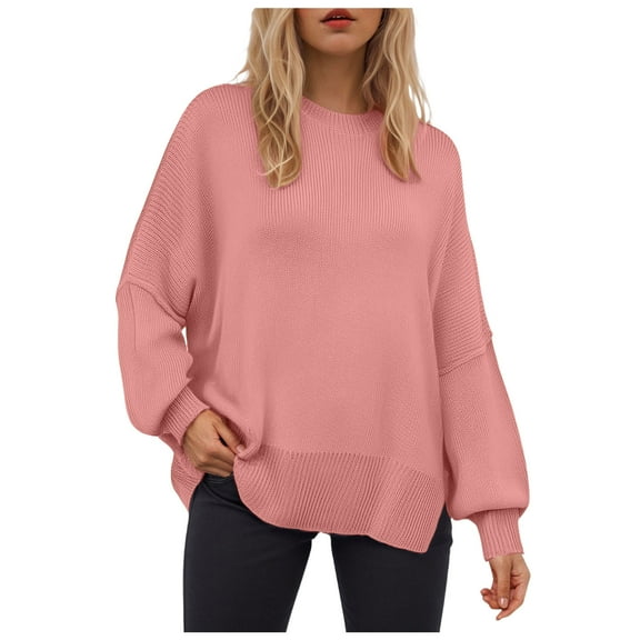 UAYOTSE Sweaters for Women Oversized Crewneck Long Sleeve Chunky Knit Pullover Sweaters Tops Trendy Fall Outfits(A190-Pink,M)
