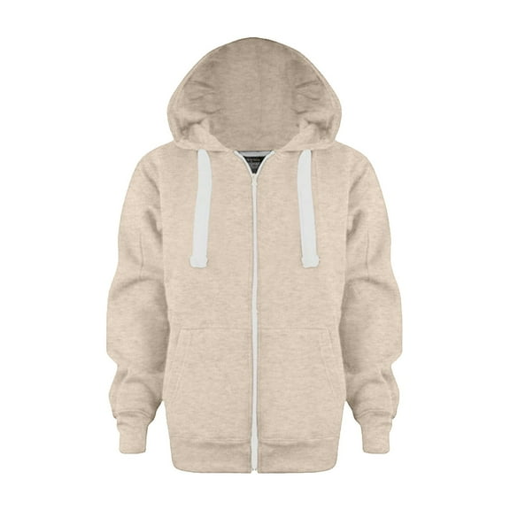 UAYOTSE Sweatshirt Color Solid Zip Jackets Long Hoodie Top Boys Sleeve Up Girls Kids Boys Coat Jacket(Beige&1,13-14 Years)